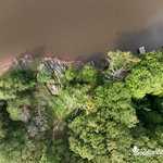 Vue aérienne de la digue de l'étang du Pont Dom Jean (août 2023)