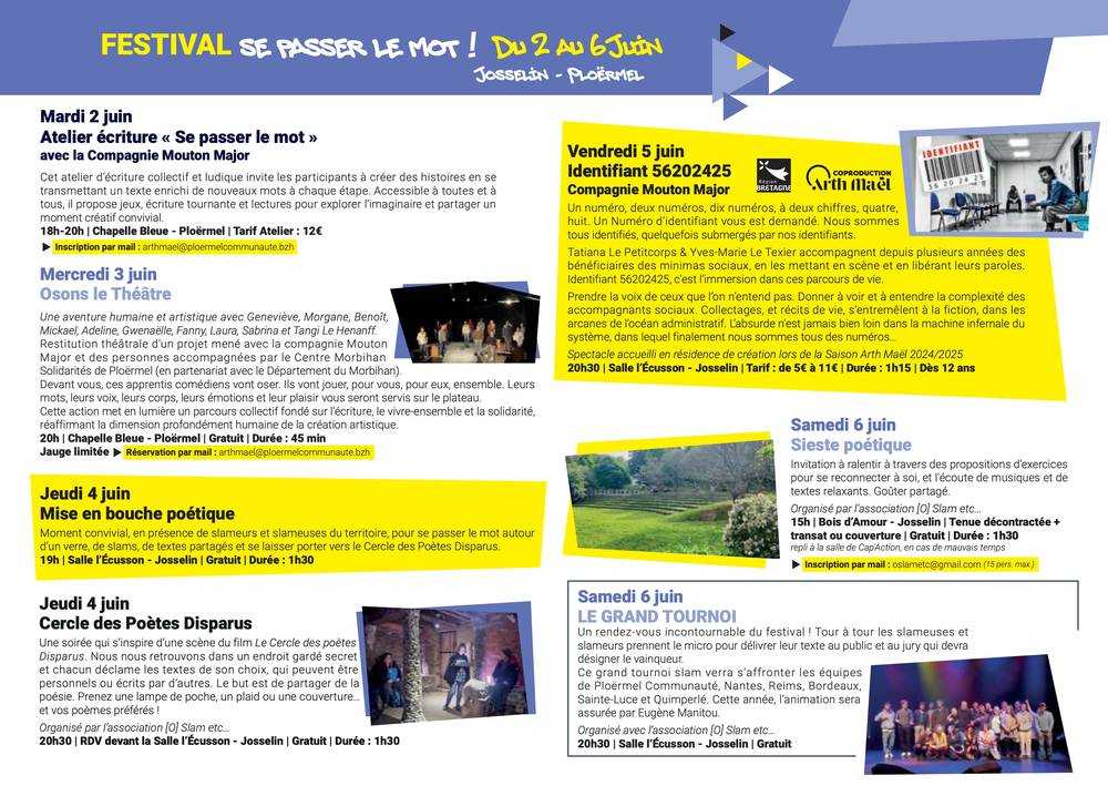 Programme du Festival «Se passer le mot» 2026