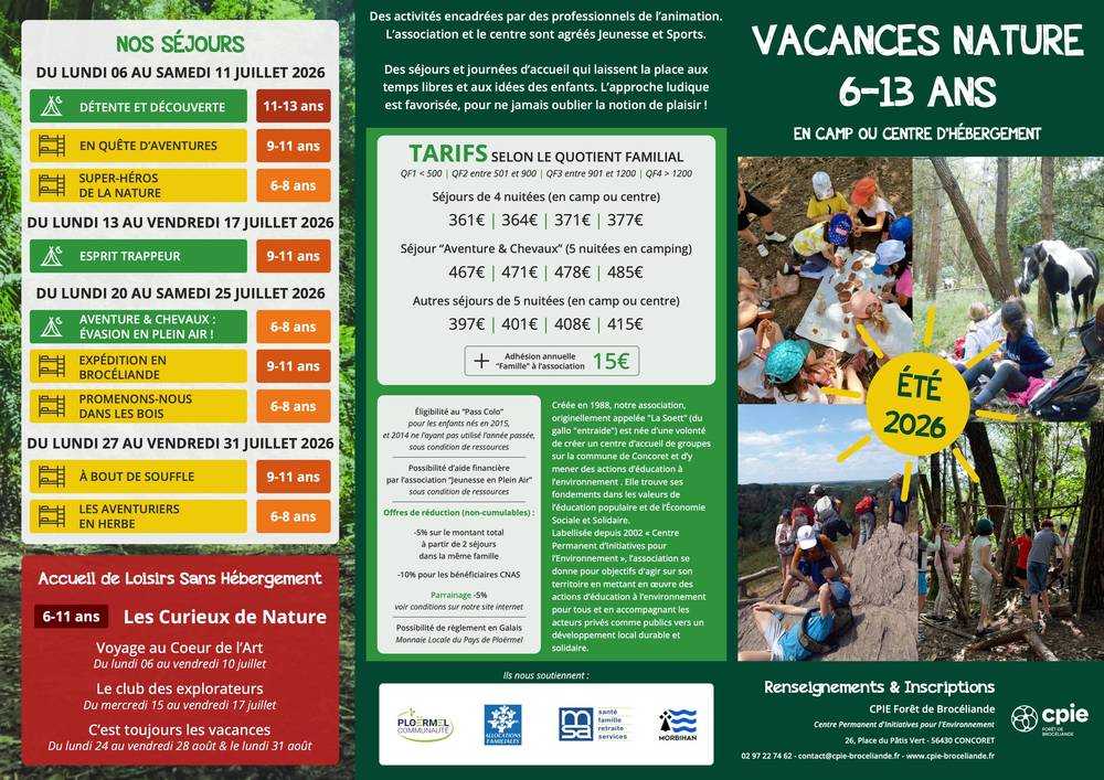 Séjours de vacances 2026 avec le CPIE Forêt de Brocéliande page 1